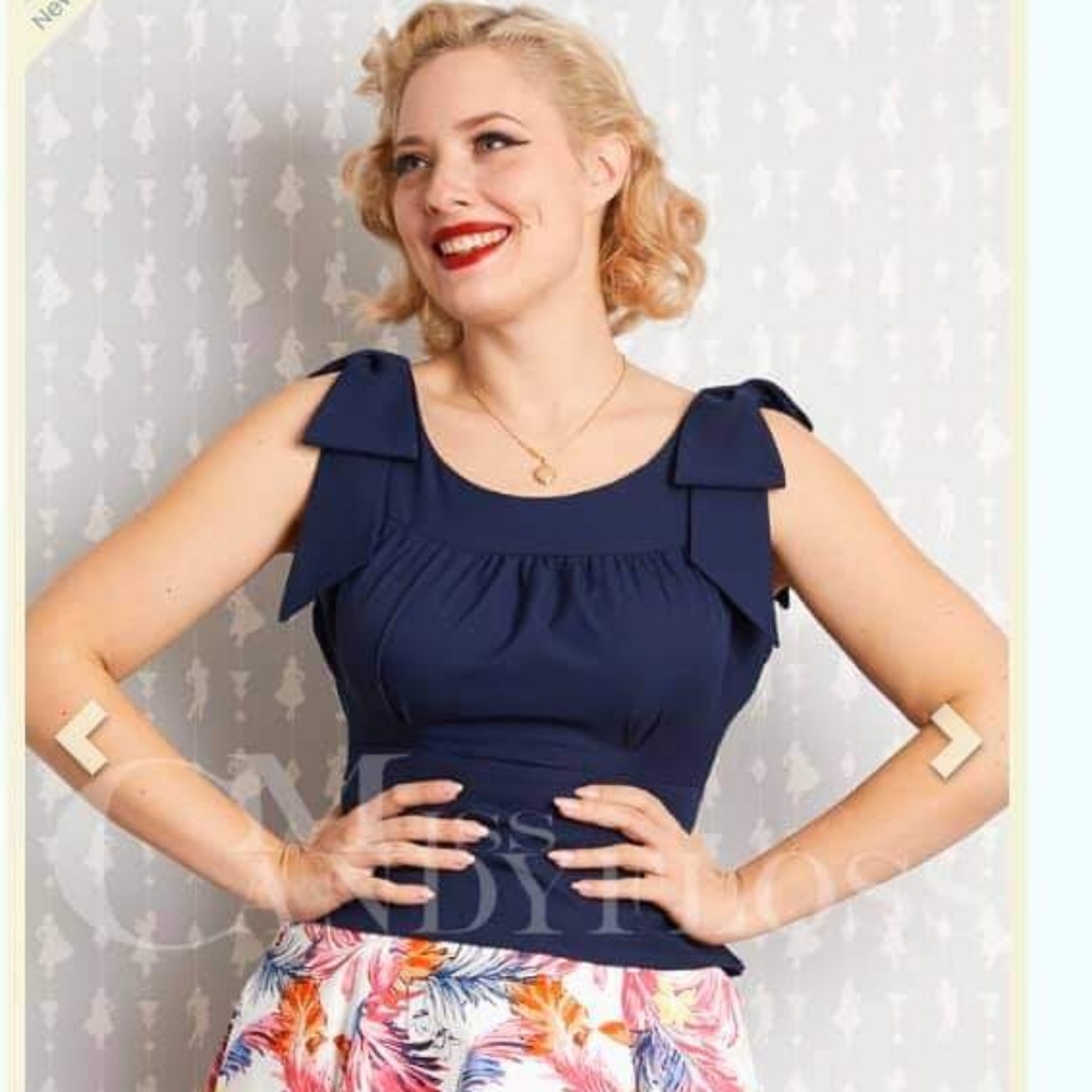 Miss Candyfloss Navy Blue Tamara Top with detachable bows small